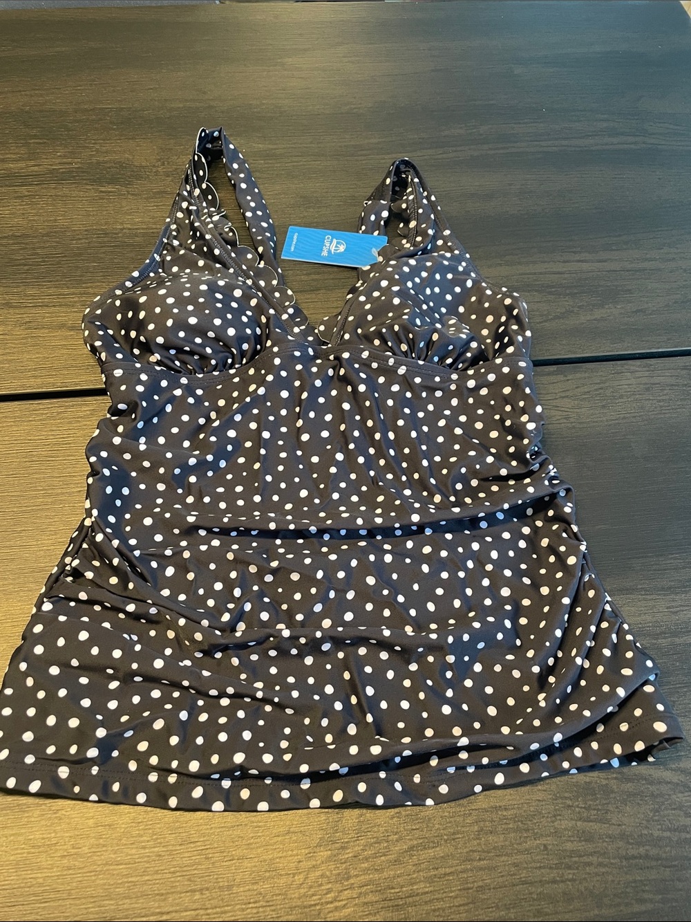 Cupshe Black & White Polka Dot Halter Tankini Top